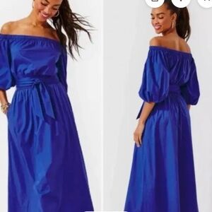 NEW Lilly Pulitzer Shawnlee Elbow Sleeve Off Shoulder Dress Alba Blue Medium NWT
